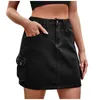 Skirts Women's Fashion Casual Solid Color Washed Denim Multi-Pocket Belt Overalls Shorts Skirt Leisure Comfortable Faldas