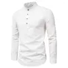 Camicie casual da uomo 2023 Camicia per il commercio estero Fashion Slim Fit Tinta unita Manica lunga Business Colletto in piedi Uomo mezzo aperto