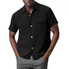 Men's Casual Shirts Solid Color Cotton Double Pocket Shirt Lapel Collar Short Sleeve Streetwear Camisas Hombre Blusas