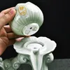 Tasses à thé Céladon Lotus Automatique Chinois KUNGFU Ensemble Semi-automatique Bureau Creative Paresseux Céramique Relief Haut de gamme 230724