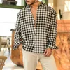 Camisas casuais masculinas lapela mangas compridas algodão alta qualidade retrô streetwear estampa xadrez outono 2023 moda masculina