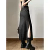 Jupes Grunge Casual Tag Split Femmes Midi Mall Gothique Punk High Raise Slim Jupe Longue Y2k Sexy Fashion Streetwear