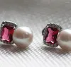 Dangle Earrings Jewelry Freshwater 8-9mm Circle / Oblate Red Gems Paragraph Pearl