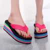 Slippers Women Flip Flops Beach Shoes Wedge Sandals High Heels Casual Peep Toe Platform Slippers Rainbow Summer Woman Slippers qt411 L230725