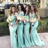 Mint Green Off the ramion Country Sukienki druhny Letnia koronkowa Mermaid Maid of Honor Sukni