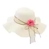 Geniş Memlu Şapkalar Çiçek Dekor Dantel Bowknot Yuvarlak Dome Güneş Şapkı Kadınlar Büyük Disket Saman Moda Aksesuarları
