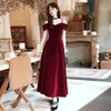 Vêtements ethniques élégant velours mariée fête de mariage Cheongsam Toast robe 2023 automne fiançailles femme bordeaux robe Vestidos