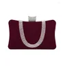 Evening Bags XZAN Women's Crystals Velvet Bag Solid Color Purple / Fuchsia Wine Fall & Winter