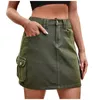 Skirts Women's Fashion Casual Solid Color Washed Denim Multi-Pocket Belt Overalls Shorts Skirt Leisure Comfortable Faldas