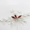 Grampos de cabelo cor prateada Alfinetes de plantas Acessórios de joias de casamento Vermelho Cristal Cabeça Decoração Ornamento Feito à mão Pérola Tiara