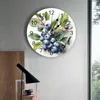 Wall Clocks Blueberry Watercolor Leaf Clock Large Modern Kitchen Dinning Round Bedroom Silent Hanging Watch