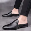 Sapatos sociais masculino primeira camada couro legítimo mules masculino verão moda casual respirável confortável sandália aberta atrás chinelo de salto baixo 230724