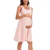 Maternity Dresses Nursing Dress Striped Baby Shower Breastfeeding Pregnancy Dress Elegant Sleeveless Premama Pregnant Dresses Vestido Robe Femme 230724