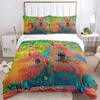 Capybara Club Anime Däcke Cover Kawaii Comporter Bedding Set Soft Quilt Cover och fodral för tonåringar Singel/Double/Queen/King L230704