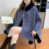 Sciarpe 6 colori donna inverno fodera spessa scialle di velluto mantelle palla di pelliccia sintetica streetwear allentato più cappotto lungo con bottoni in corno femminile