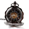 Montres de poche Noir Plein Acier Lumineux Mécanique Montre De Poche Steampunk Vintage Creux Analogique Squelette Remontage À La Main Mécanique Montre De Poche 230724