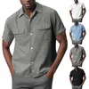 Мужские повседневные рубашки сплошное цветовое хлопок с двойной карманной рубашкой отвороты с короткими рукавами.