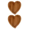 Pochettes à bijoux Plateau en forme de coeur Plat en bois Support en bois Plaque de rangement En bois Snack Fruit Bibelot Plateau Affichage Dessert Décor Organisateur Gâteau