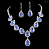 Halsband örhängen set lyxig blå strass silver pläterat bröllopsfest mode kristall brud smycken damer gåva