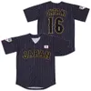 SL日本samurai 16 Shohei Ohtani Black White Striped Hokkaido Nippon Ham Fighters Movie 100％Ed Baseball Jersey Size S-4XL