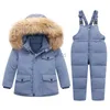 Down Coat Parka Real Fur Hooded Boy Baby Overalls Winter Down Jacket Warm Kids Coat Child Snowsuit Snow toddler girl Clothes Clothing Set HKD230725