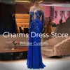 Partykleider Laxsesu Arabisch Blaue Perlen Meerjungfrau Abend Lange Ärmel Sweep Zug Hochwertiges Promi-Kleid 2023 Abendkleid