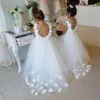 Vestido branco marfim sem costas para florista crianças vestidos de primeira comunhão para meninas 2018 vestido de baile cinto rosa elegante bloemenmeisjes 184K