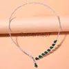 Anhänger Halsketten Stonefans Vintage Grüne Offene Halskette Strass Kragen Wassertropfen Anhänger Mode Kristall Braut Choker Hochzeit Schmuck J230725