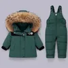 Manteau en duvet -30 degrés enfants vêtements ensemble 2pcs 2023 hiver doudoune combinaison bébé garçon fille enfant en bas âge épais chaud salopette habit de neige 1-5 Y HKD230725