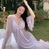 Women's Sleepwear 2023 Summer Sexy Lace V-neck Lingerie Long Sleeve Cotton Nightgowns For Women Homewear Nightdress Night Dress Nighty