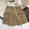 Skirts Commodity mini Denim leather women's summer army green multi pocket street clothes leather brushed high waist mini leather women 230720