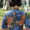 Ethnic Clothing Elegant Mandarin Collar Half Sleeve Printed Satin Cheongsam Women Sexy Chinese Traditional Handmade Buttons Qipao