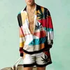 Мужские спортивные костюмы Модная мужская рубашка с отворотами с длинными рукавами и шорты с 3D-печатью, повседневный свободный комплект, летняя пляжная мужская одежда на Гавайях 230724