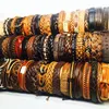 whole bulk lots 50pcs pack mix black brown men's women's retro handmade real leather surfer cuff bracelets344a