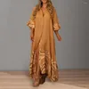 Casual Dresses Patchwork Maxi Dress Stunning Colorful Oversized Ruffle Hem Three Quarter Sleeves For Dating Party Events