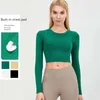 Lu-80 Women Long Sleeve Seamless Sports Top for Women with Chest Cushion Rib High Elastic Slim Fit Off Waist Nude Ebb Seamless weaving Yoga Clothes