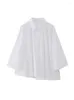 Dames Blouses Tops Shirts Dameskleding 2023 High Street Fashion 3/4 mouw Asymmetrische zoom Geplooid overhemd Revers Knop omhoog Ruimvallend Wit