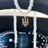 Pendentif Colliers Imitation perle d'eau douce Ukraine emblème national Collier titane acier insigne motif pendentif tour de cou bijoux pour femmes J230725