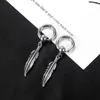 Pendientes colgantes, cadena larga con borlas, aro de hojas cruzadas de acero inoxidable para mujeres y hombres, joyería para cartílago, regalo para niñas