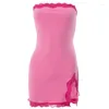 Casual Dresses Women's Sexy Strapless Tube Bodycon Dress Split Hem Mini Pencil Party Clubwear Y2K Kort spets