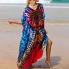 Vestidos casuais femininos vintage maxi 2023 verão sexy decote em v manga curta estampa boho longa praia feminina cobertura elegante robe