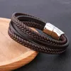 Pulseras con dijes ZOSHI de moda de cuero genuino para hombres, joyería de verano, envoltura de cuerda trenzada multicapa de acero inoxidable