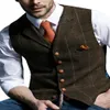 British Style Wool Plaid Groom Vests Attire For Wedding Party Slim Fit Men's Vests Custom Made Plus Size Prom Dinner Groomsme191q