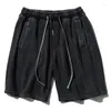 Herenshorts Heavy Industry Old Japanese Retro 2023 Summer Washed Black Loose Casual Elastic Waist Belt Five-point Pants