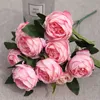 Fleurs séchées 10 Tête Bourgogne Roses Bouquet Fleurs Artificielles Western Rose Décoration De Mariage Couleur Pivoine Faux Fleur Simulation Fleur R230725