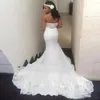 Abiti da sposa bianchi Taglie forti Abiti da sposa avorio Formale Sirena Tromba Innamorato Senza maniche Tulle Applique Cerniera Nuova personalizzazione