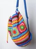Evening Bags Bohemian Crochet Barrel Shaped Women Shoulder Knitted Granny Square Backpacks Handmade Woven Handbag Casual Travel Bag 2023 230724