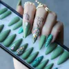 False Nails Olive Green Salon Stiletto Heels False Nails DIY Crystal Shining False Nails Full Set Press Customized Nail Box 24 Pieces 230724