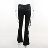 Pantaloni da donna in velluto nero casual da donna sexy ritagliati streetwear pantaloni a vita alta con lacci e gamba larga pantaloni dritti moda estiva