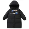 Down Coat etykieta modowa kurtka dla dziewcząt zima Med-długość nowa mody gęsta ciepła top z kapturem dla nastolatków swobodny snowsit 4-12 y HKD230725